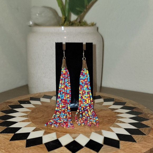 Source Unknown Jewelry - Vibrant Multicolor Beaded Tassel Earrings